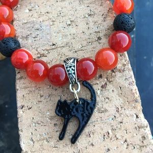 Red Orange Agate Black Cat Diffuser Bracelet